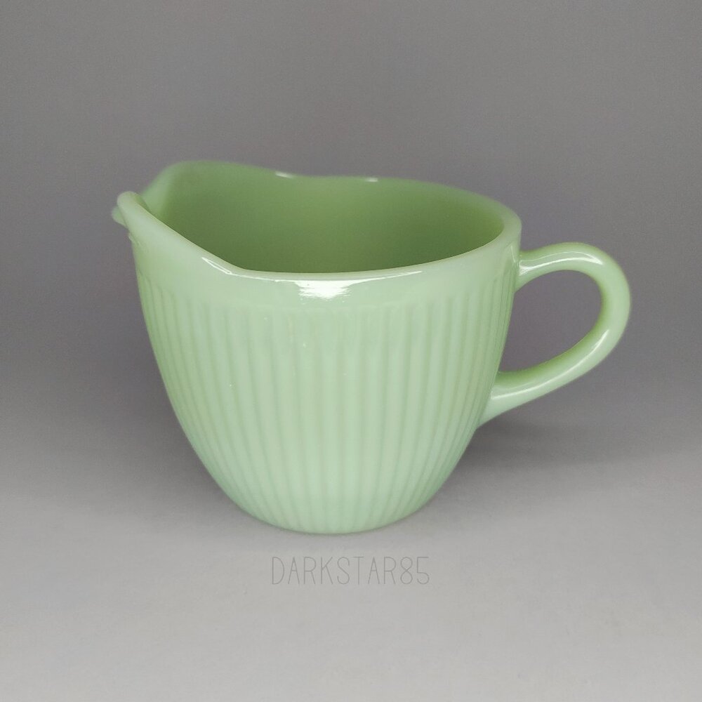 Fire King Green Ribbed Creamer